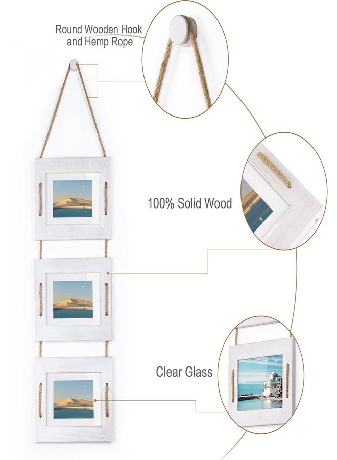 DLQuarts 5x7 Hanging Picture Frames Collage Wall Decor, 3-Opening Photo Frame 5x7 Without Mat & 3.5x5 with Mat, Rustic Wood 3-Frame, Vintage White - Image 5